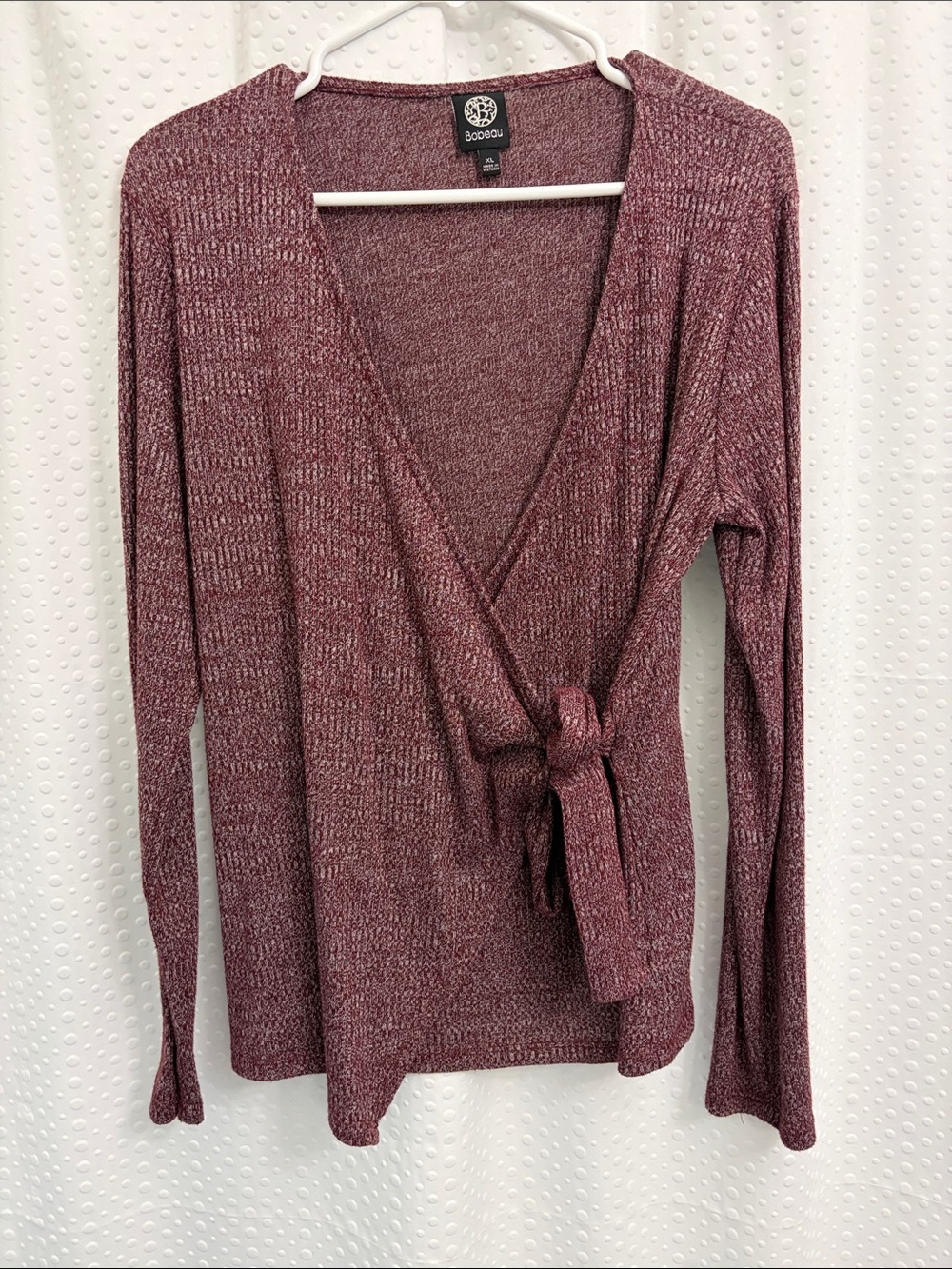 bobeau Mauve Ribbed Wrap V-Neck Sweater with Side Tie